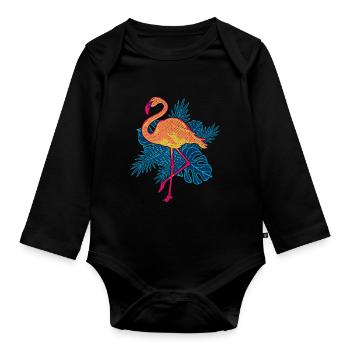 Zoo Tier Geschenk Sommer Tropen Vogel Flamingo - Baby Bio-Langarm-Body - Schwarz - Vorne