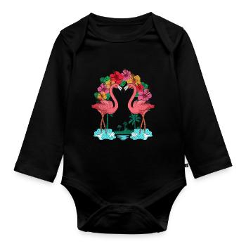 Tropical Summer Animal Lovers Gift Pink Flamingo - Organic Longsleeve Baby Bodysuit - black - Front