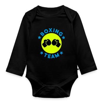 Boxing team (Boxhandschuhe, Kreis, Sterne) - Baby Bio-Langarm-Body - Schwarz - Vorne