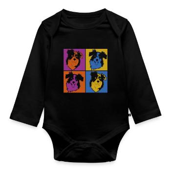 Pop Art Dog Gift Aussie Australian Shepherd - Organic Longsleeve Baby Bodysuit - black - Front