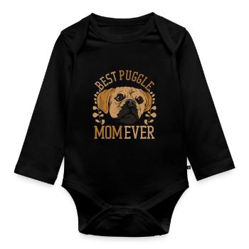 Amoureux des chiens Cadeau de fête des mères Chien Puggle - Body Bébé bio manches longues - noir - Devant