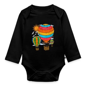 Balloon Ride Balloon Balloonist Hot Air Balloon - Organic Longsleeve Baby Bodysuit - black - Front