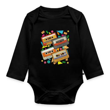 Retro 80s Gift Idea Music Cassette - Organic Longsleeve Baby Bodysuit - black - Front