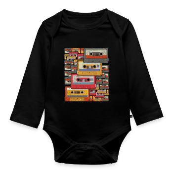 Retro Kassette - Baby Bio-Langarm-Body - Schwarz - Vorne