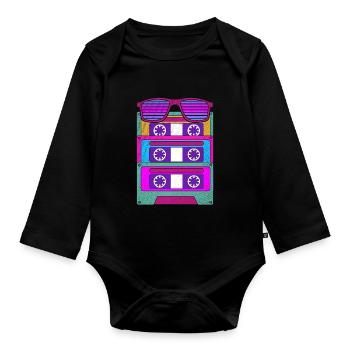 Retro Music Gift 80s Cassette - Organic Longsleeve Baby Bodysuit - black - Front