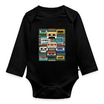 80s Music Lover Gift Retro Cassette - Organic Longsleeve Baby Bodysuit - black - Front