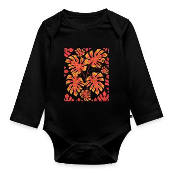 Monstera Deliciosa Leaves Tropical Monstera - Organic Longsleeve Baby Bodysuit - black - Front