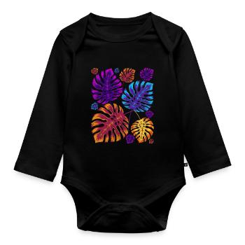 Colorful Tropical Leaves Gardener Gift Monstera - Organic Longsleeve Baby Bodysuit - black - Front
