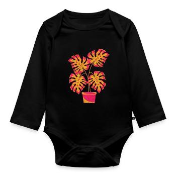 Tropical Houseplant Gardener Gift Monstera - Organic Longsleeve Baby Bodysuit - black - Front