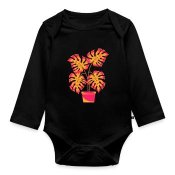 Topfpflanze Tropische Monstera Deliciosa Monstera - Baby Bio-Langarm-Body - Schwarz - Vorne