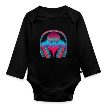80s Vaporwave Music Gift Casque Soundwave - Body Bébé bio manches longues - noir - Devant