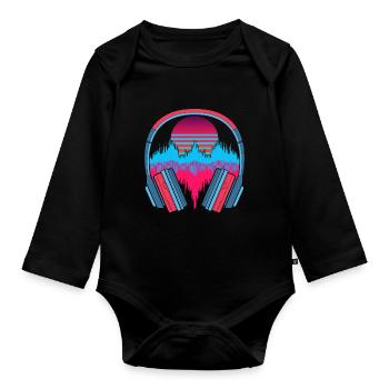 Casque Cadeau Musique 90s Synthwave Soundwave - Body Bébé bio manches longues - noir - Devant
