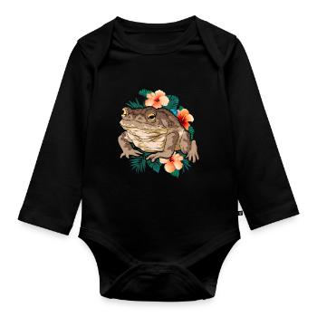 Frosch Amphibien Tierliebhaber Blumen Kröte - Baby Bio-Langarm-Body - Schwarz - Vorne