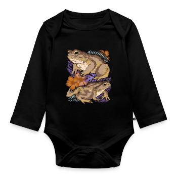 Vintage Blumen Natur Amphibien Frosch Kröte - Baby Bio-Langarm-Body - Schwarz - Vorne