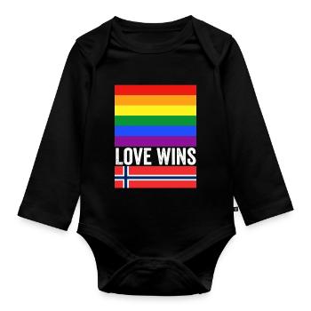 Liebe gewinnt Oslo Pride Norwegen - Baby Bio-Langarm-Body - Schwarz - Vorne