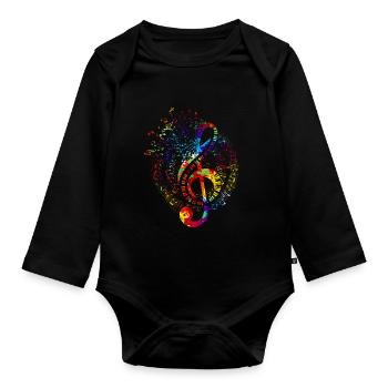 Notes de musique Cadeau de musique Clé colorée - Body Bébé bio manches longues - noir - Devant