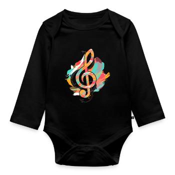 Violon Coloré Clef Musique Clef - Body Bébé bio manches longues - noir - Devant