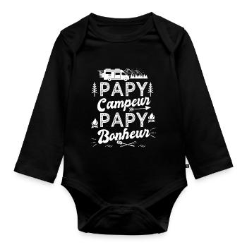 Papy camping car papy bonheur camper - Body Bébé bio manches longues - noir - Devant