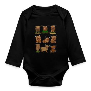 Scottish Highland Cattle - Organic Longsleeve Baby Bodysuit - black - Front