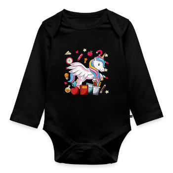 Enrolment Animal Gift Primary School Einhorn - Organic Longsleeve Baby Bodysuit - black - Front