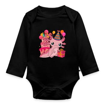 Fête d’anniversaire Cadeau Animal Axolotl - Body Bébé bio manches longues - noir - Devant