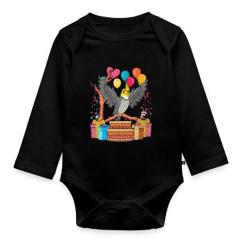 Bird Birthday Gift Cockatiel - Organic Longsleeve Baby Bodysuit - black - Front