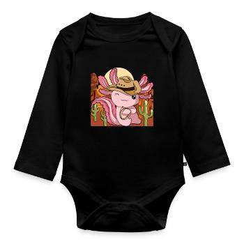 Animal Lover Cowboy Gift Axolotl - Organic Longsleeve Baby Bodysuit - black - Front