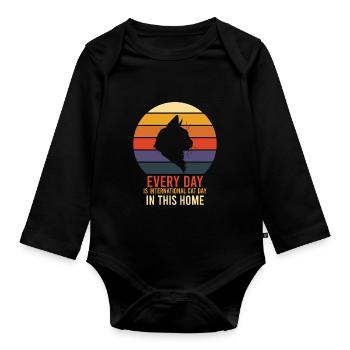 international cat day - Organic Longsleeve Baby Bodysuit - black - Front