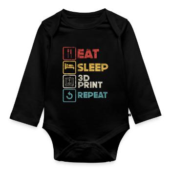 Eat Sleep Repeat – Funny Additive Manufacturing 3D - Baby Bio-Langarm-Body - Schwarz - Vorne