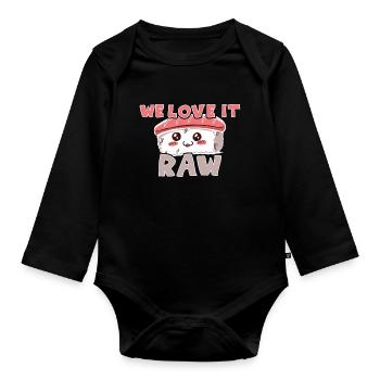 Kawaii Japanese Food Salmon Salmon Sushi Roll - Body Bébé bio manches longues - noir - Devant