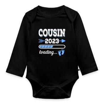Großer Cousin 2023 Geburt Geschenkidee - Baby Bio-Langarm-Body - Schwarz - Vorne