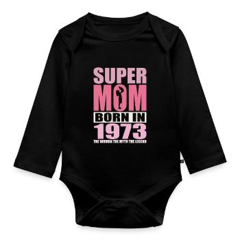 Mom's birthday 1973 | Super Mom - Organic Longsleeve Baby Bodysuit - black - Front