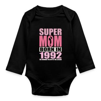 Mama Geburtstag 1992 | Super Mom - Baby Bio-Langarm-Body - Schwarz - Vorne