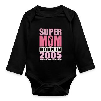 Anniversaire de maman 2005 | Super Maman - Body Bébé bio manches longues - noir - Devant