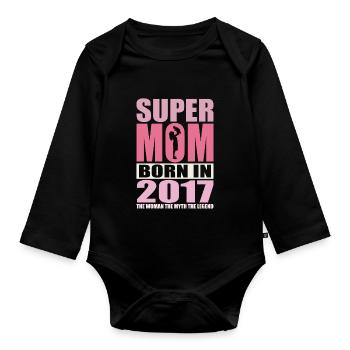 Anniversaire de maman 2017 | Super Maman - Body Bébé bio manches longues - noir - Devant
