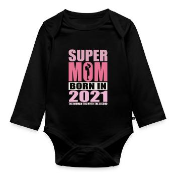 Anniversaire de maman 2021 | Super Maman - Body Bébé bio manches longues - noir - Devant