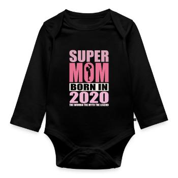 Mama Geburtstag 2020 | Super Mom - Baby Bio-Langarm-Body - Schwarz - Vorne