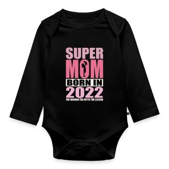 Maman Anniversaire 2022 | Super Maman - Body Bébé bio manches longues - noir - Devant