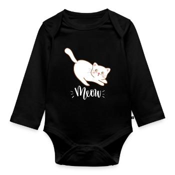Mignon Kawaii drôle de chat disant miaulement - Body Bébé bio manches longues - noir - Devant