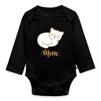 Mignon Kawaii drôle de chat disant miaulement - Body Bébé bio manches longues - noir - Devant