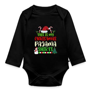 Ma chemise de pyjama de Noël Guirlande de lumières - Body Bébé bio manches longues - noir - Devant