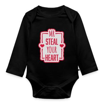 Mr steal your heart - Organic Longsleeve Baby Bodysuit - black - Front