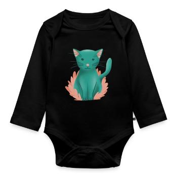 Süße Kätzchenkatze und Natur - Baby Bio-Langarm-Body - Schwarz - Vorne