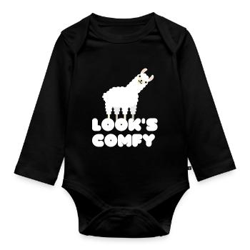Süßes Lama | Looks Comfy Design | Süßes Geschenk - Baby Bio-Langarm-Body - Schwarz - Vorne