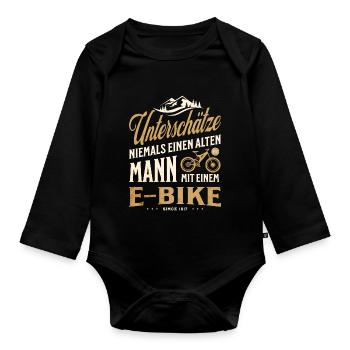 E Bike Alter Mann Spruch - Baby Bio-Langarm-Body - Schwarz - Vorne