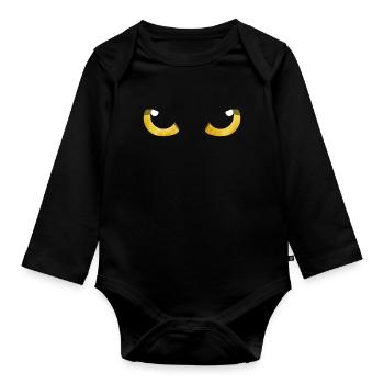Yeux de chat jaune - Body Bébé bio manches longues - noir - Devant