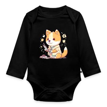 Japanese dog Shiba Inu nurse heart - Organic Longsleeve Baby Bodysuit - black - Front