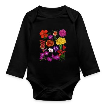 Farbenfrohe Blumen Hobbygärtner Geschenk Botanik - Baby Bio-Langarm-Body - Schwarz - Vorne