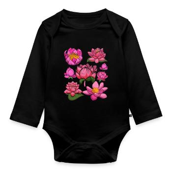 Jardin botanique Fleurs Lotus Cadeau Botanique - Body Bébé bio manches longues - noir - Devant