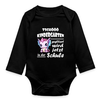 Einschulung Schulkind Drache - Baby Bio-Langarm-Body - Schwarz - Vorne
